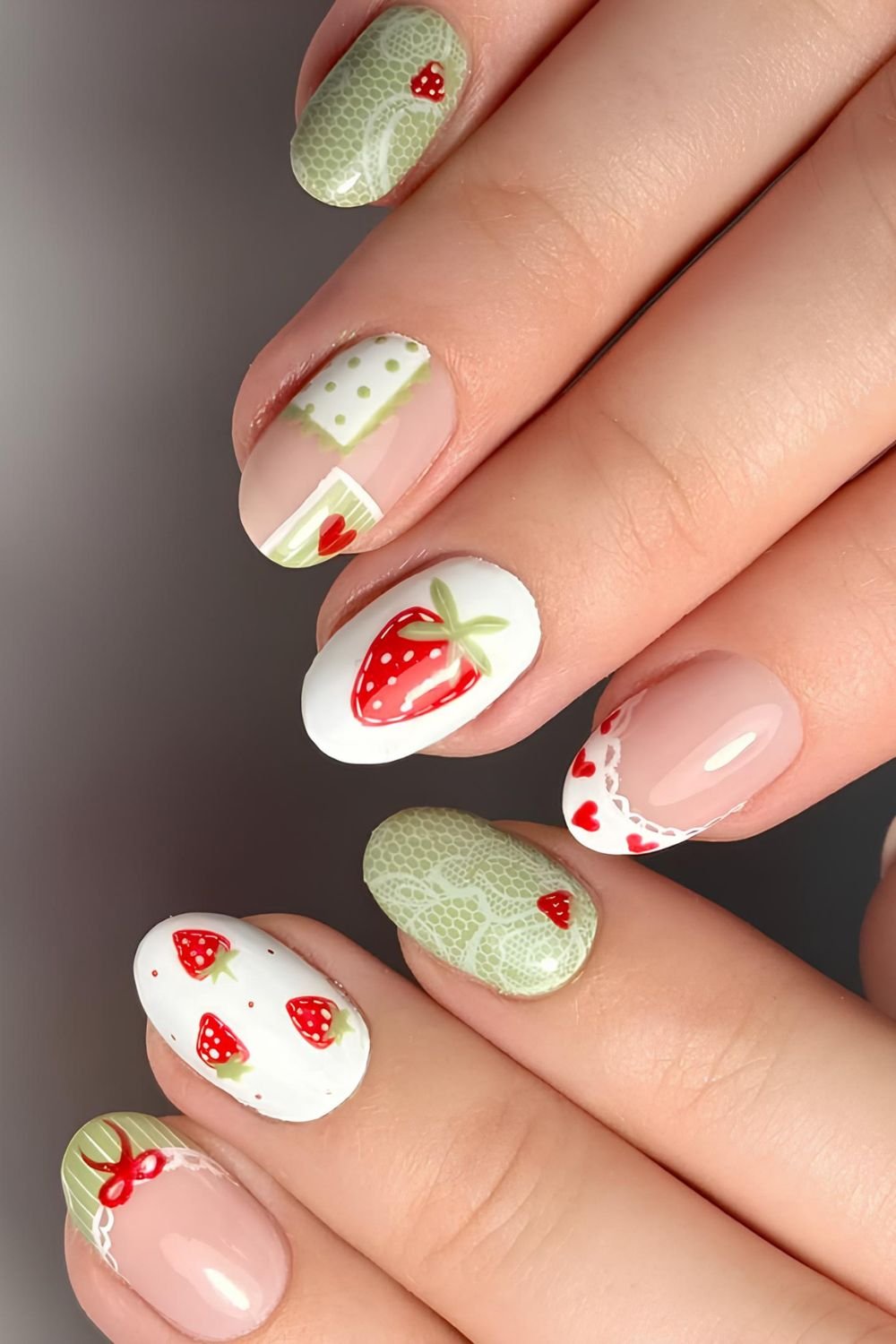 Strawberry lace nails
