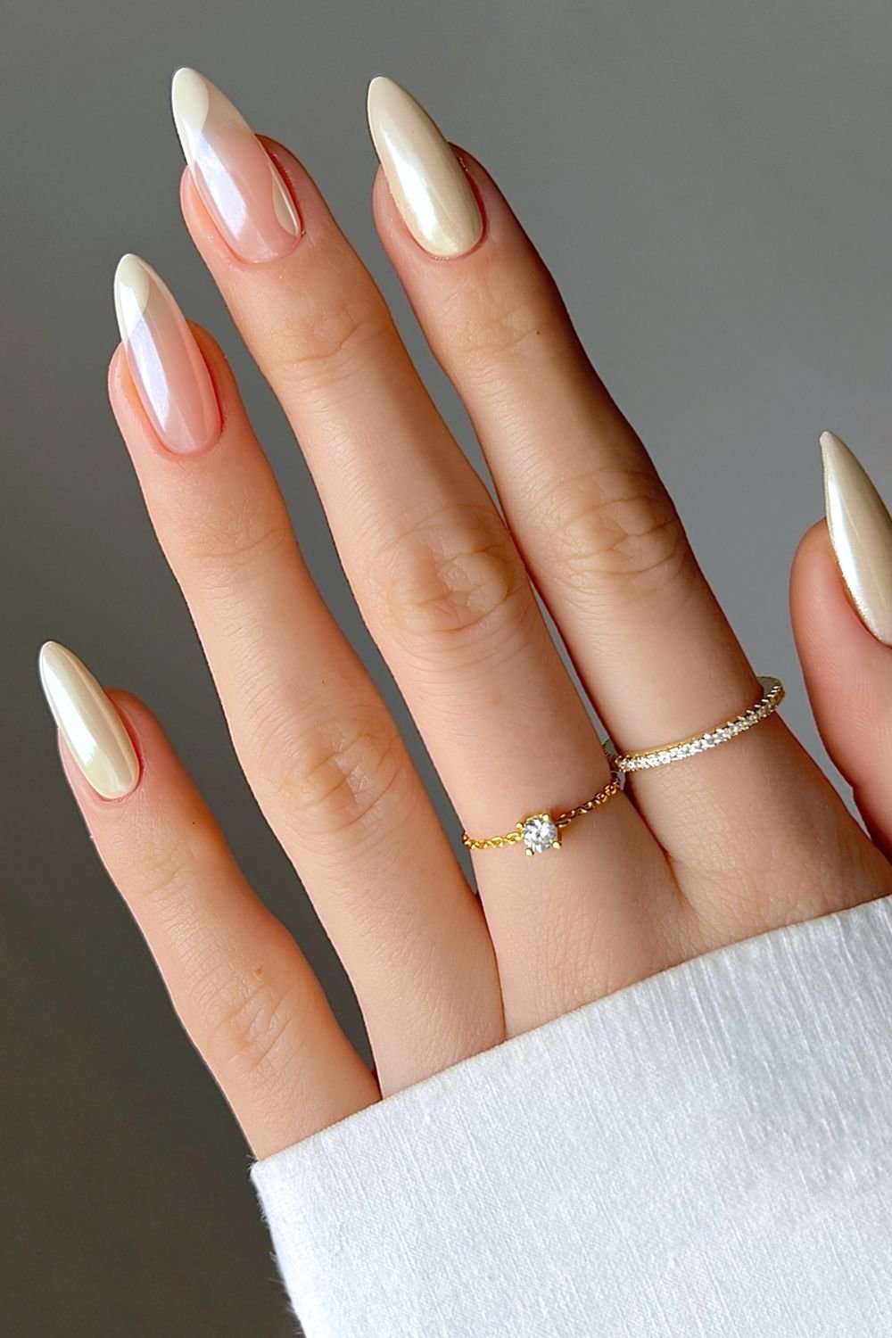 Vanilla chrome negative space nails
