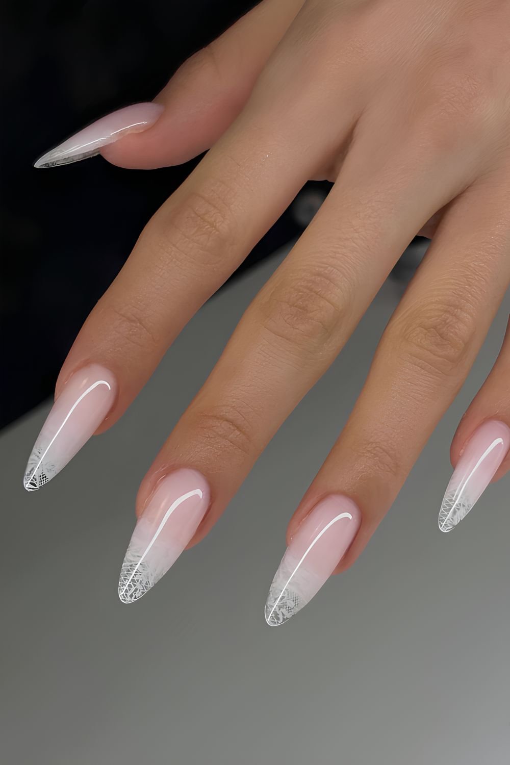 White lace ombre French tip nails