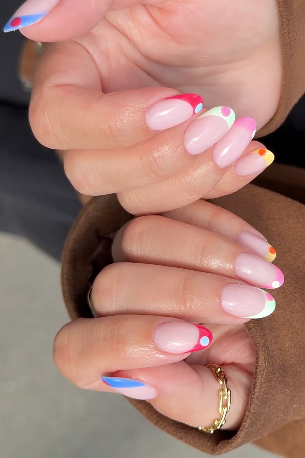 Bright colorful bubble pop French nails
