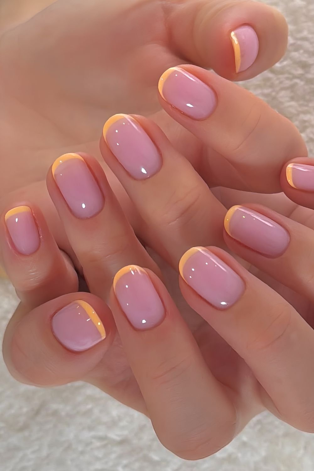 Bright peach micro French nails