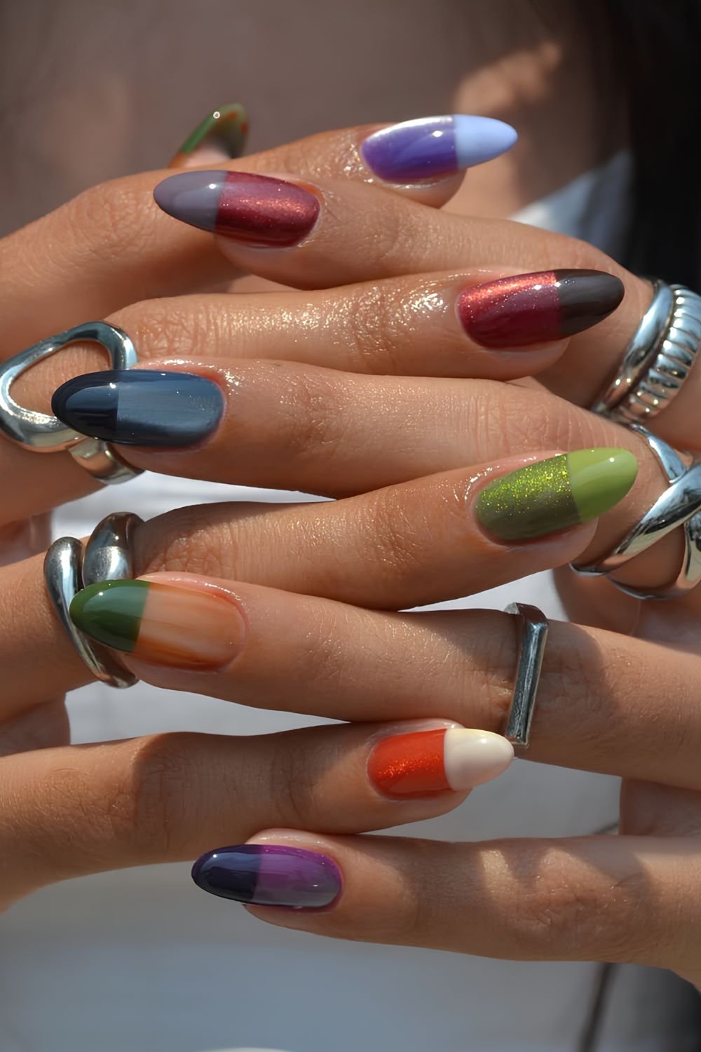 Cat eye color block nails