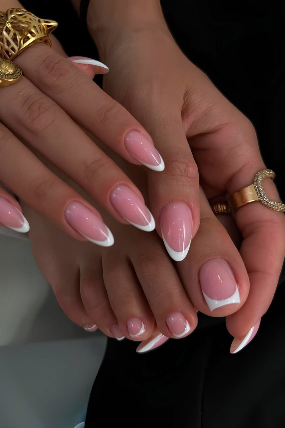 Classic white French manicure and pedicure