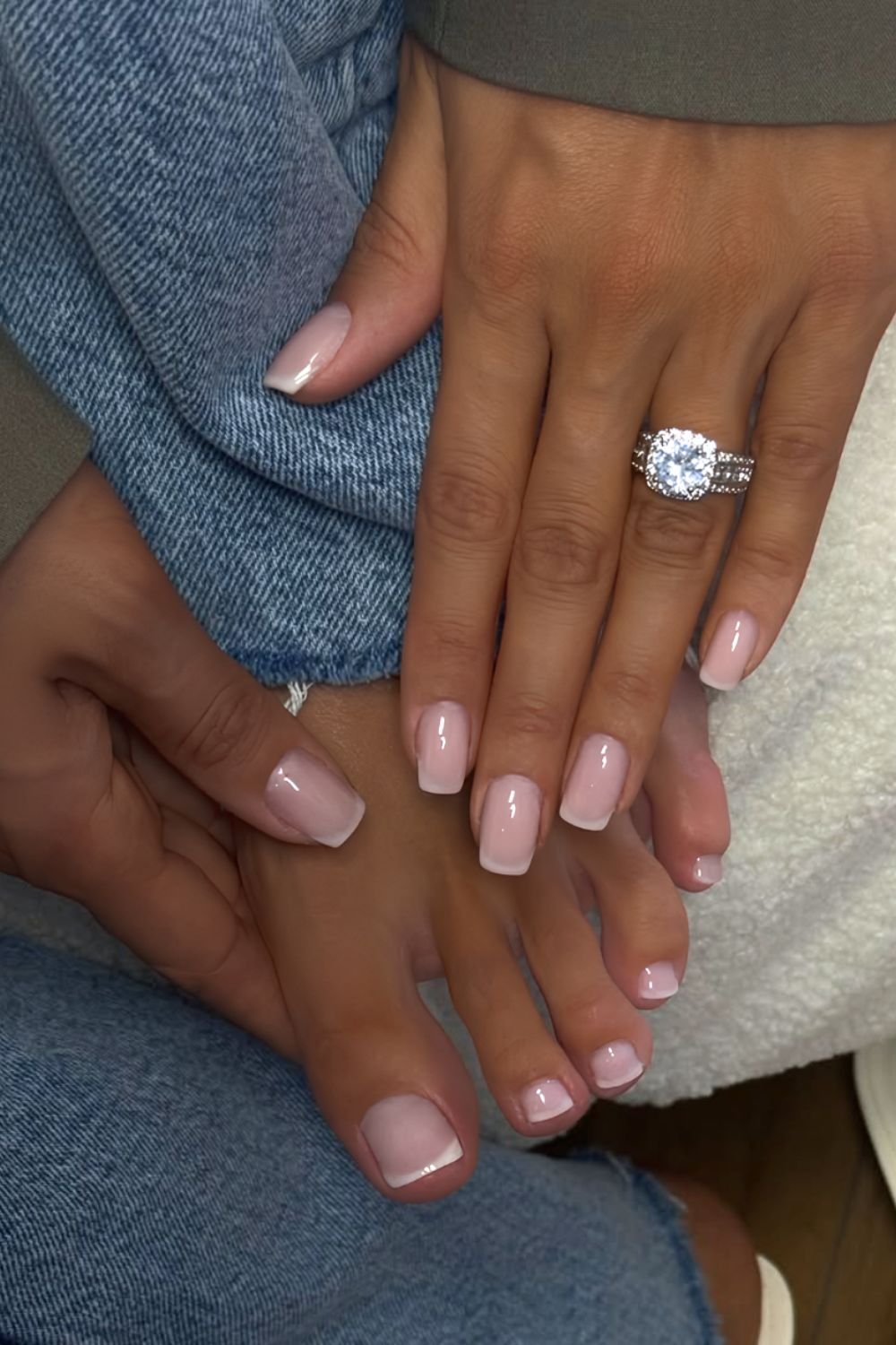 Cloudy French manicure and pedicure