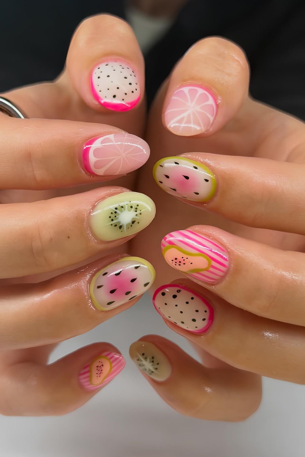 Colorful fruit salad nail design
