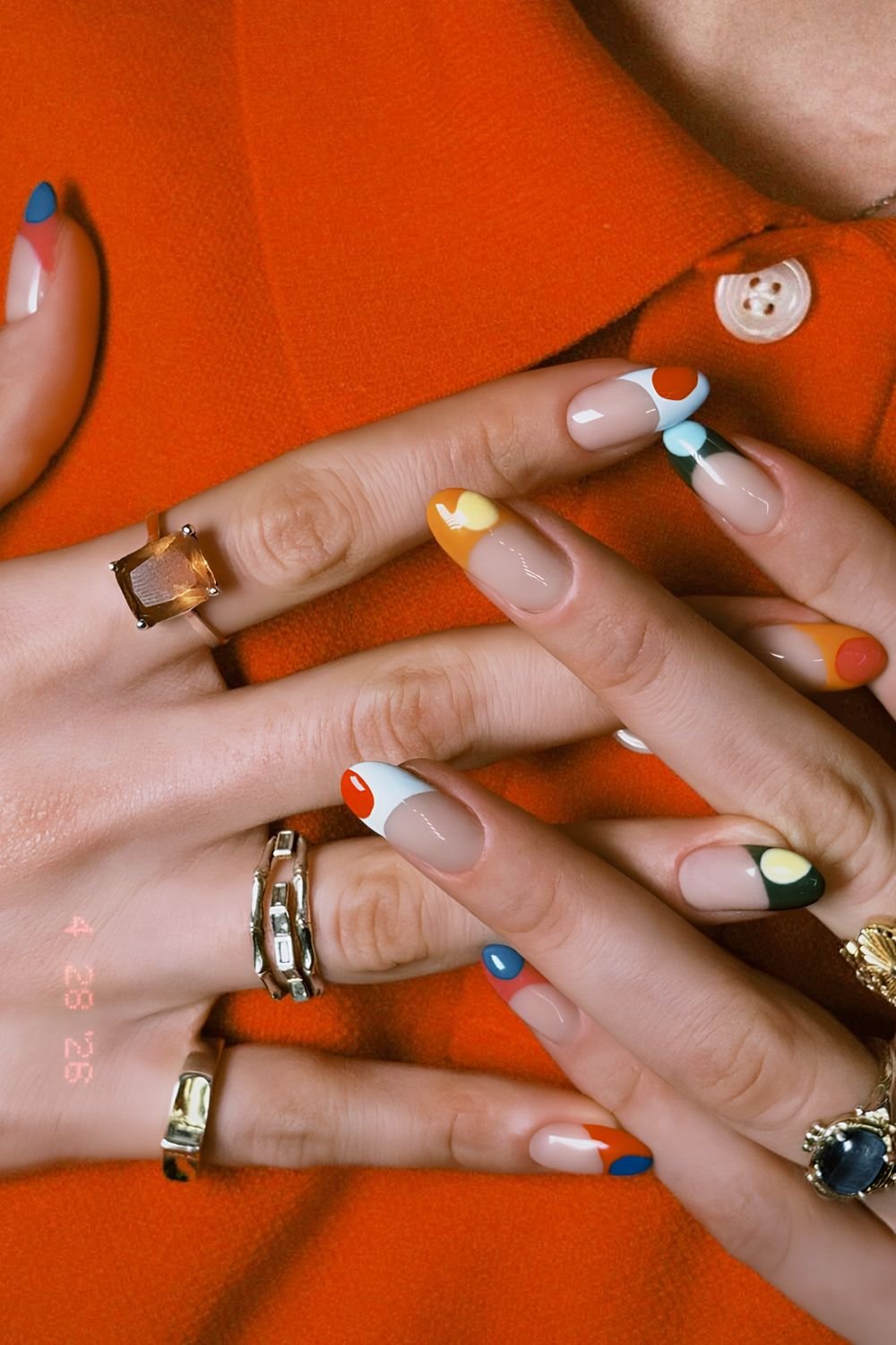 Colorful retro bubble pop French manicure