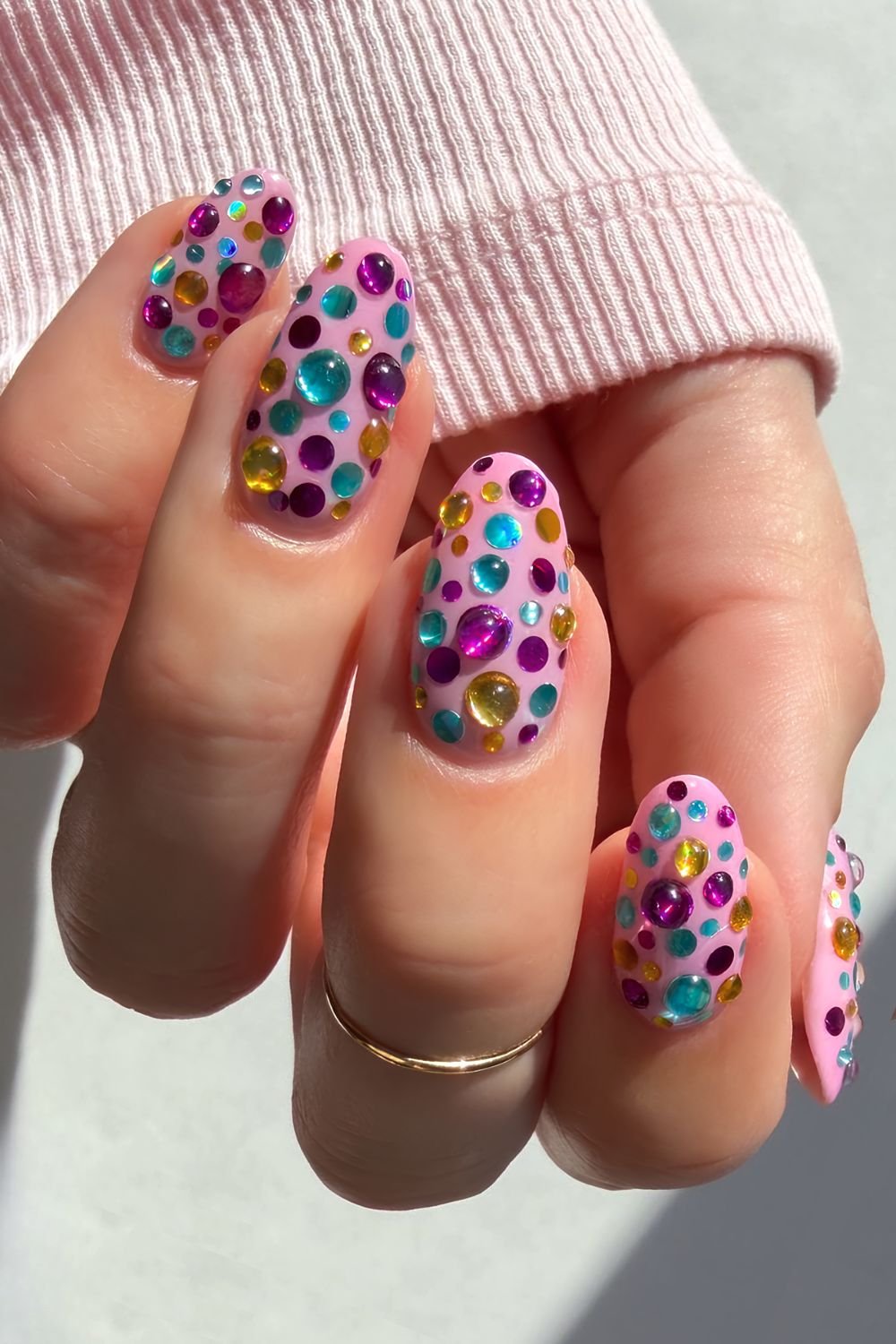 Colorful rhinestone bubble pop nails