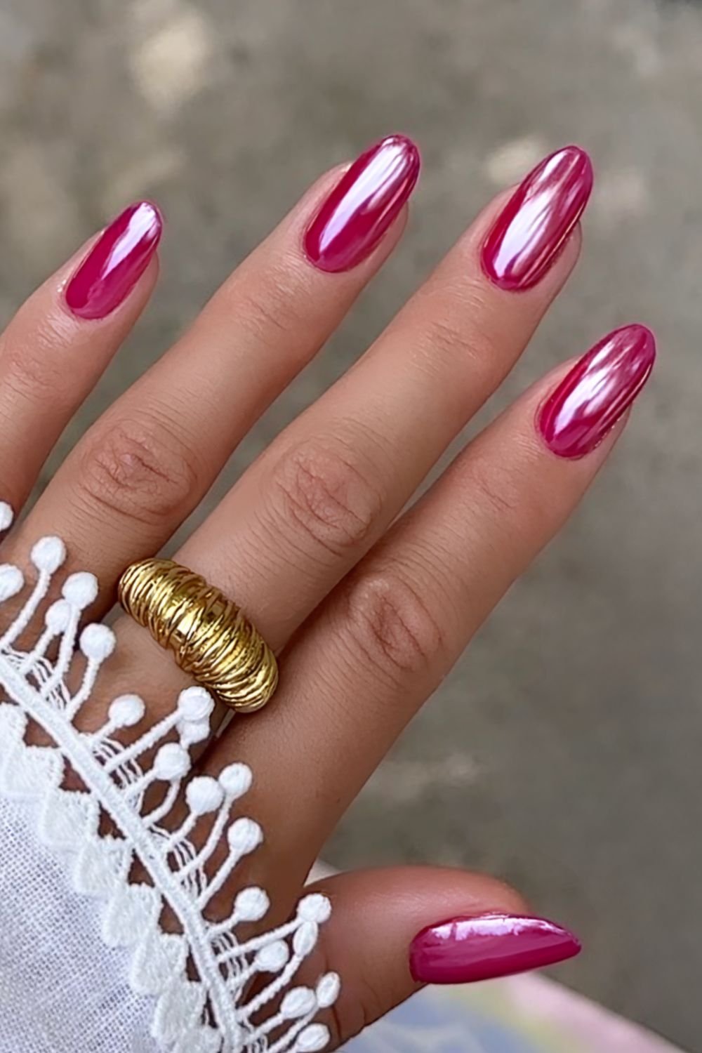Fuchsia pink chrome nails