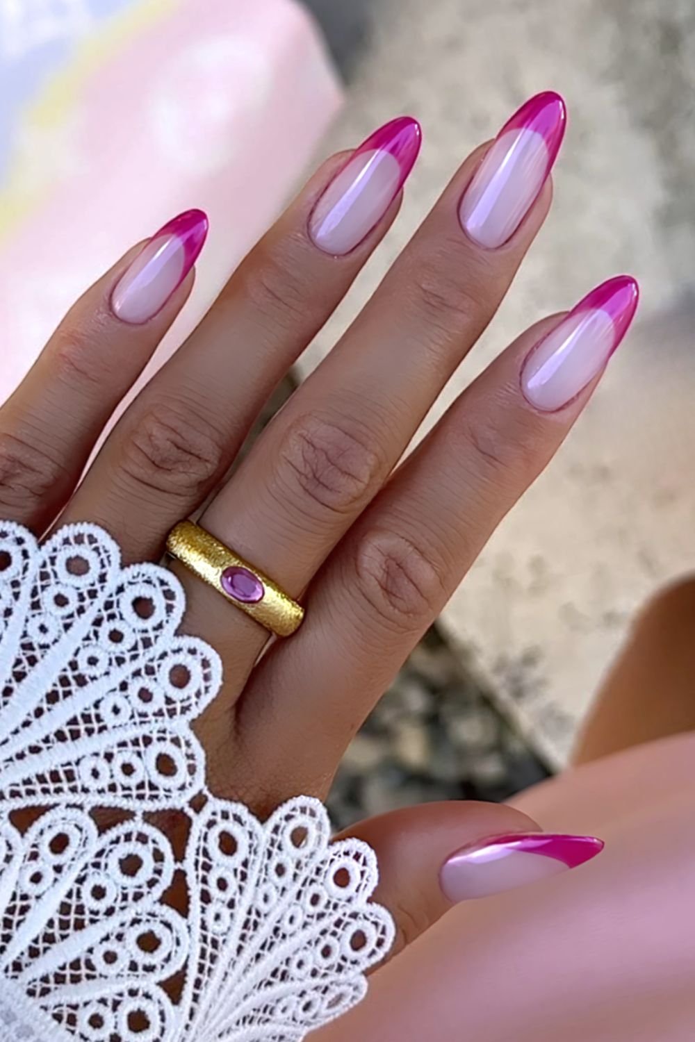 Glazed magenta pink French tips