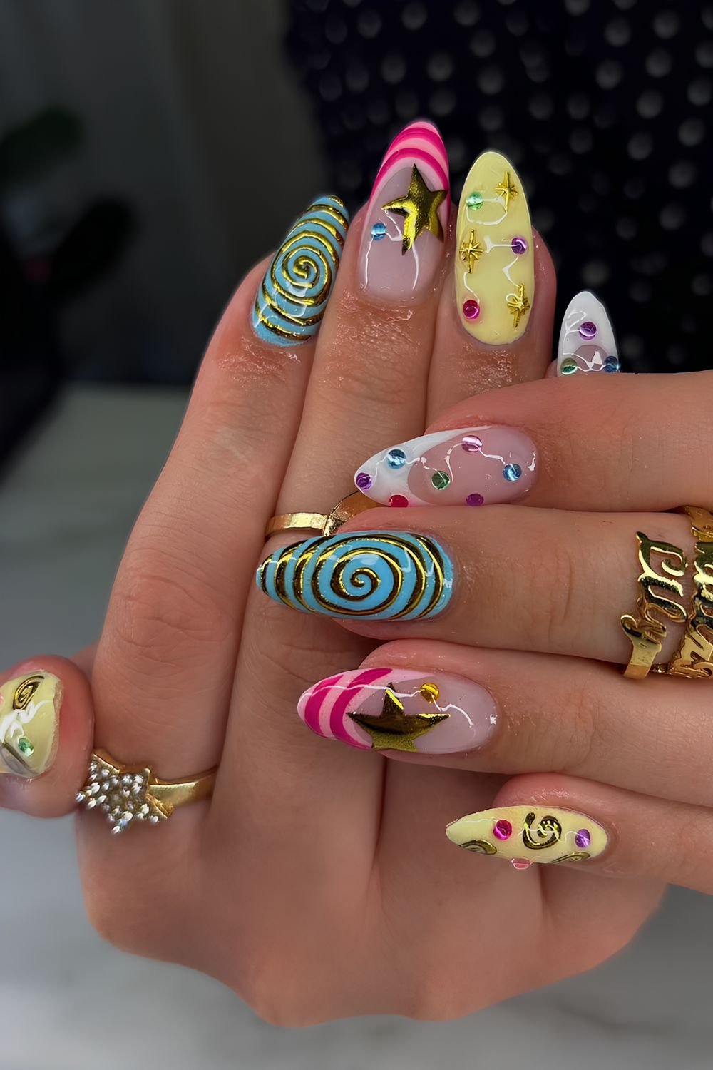 Mismatched French and full-color nails