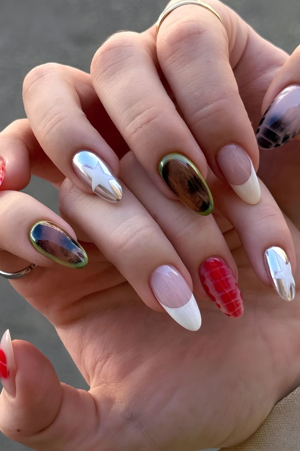 Multicolored animal print mix and match nails