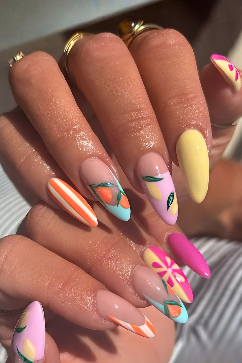 Multicolored citrus nail design