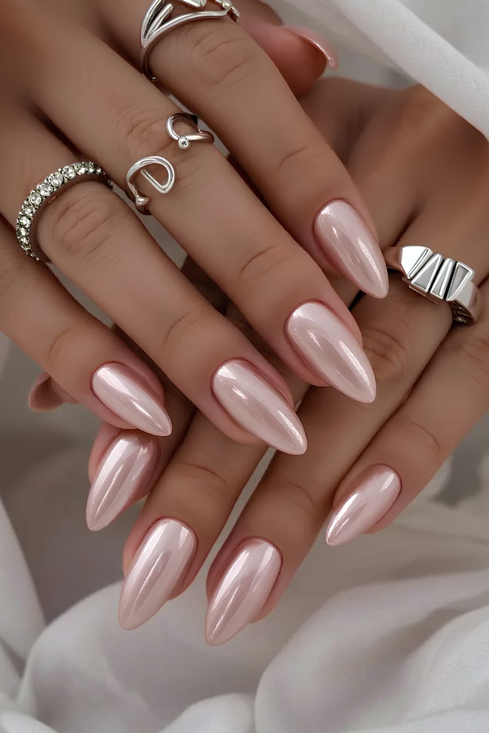 Pale pink chrome nails