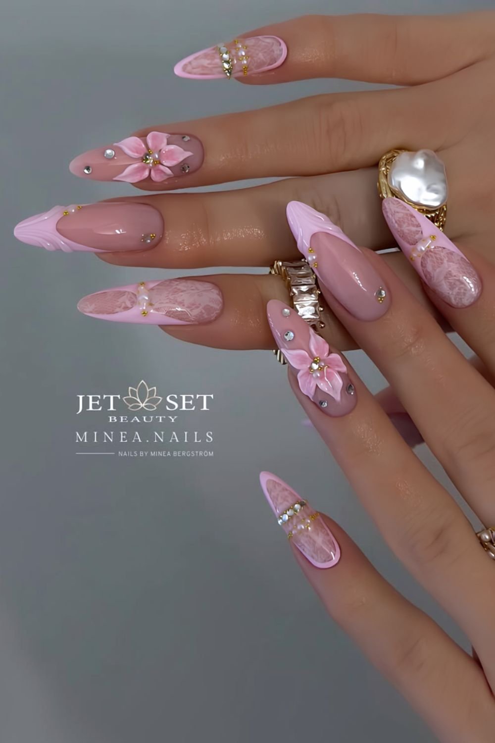 Pink mix and match lace nails