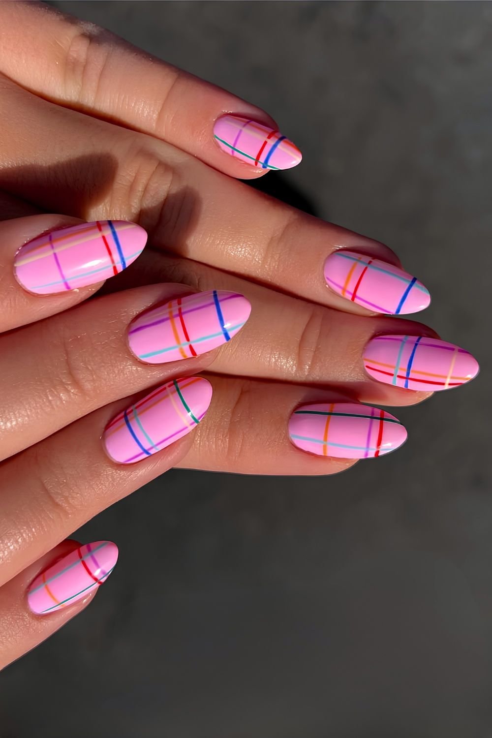 Pink plaid nails