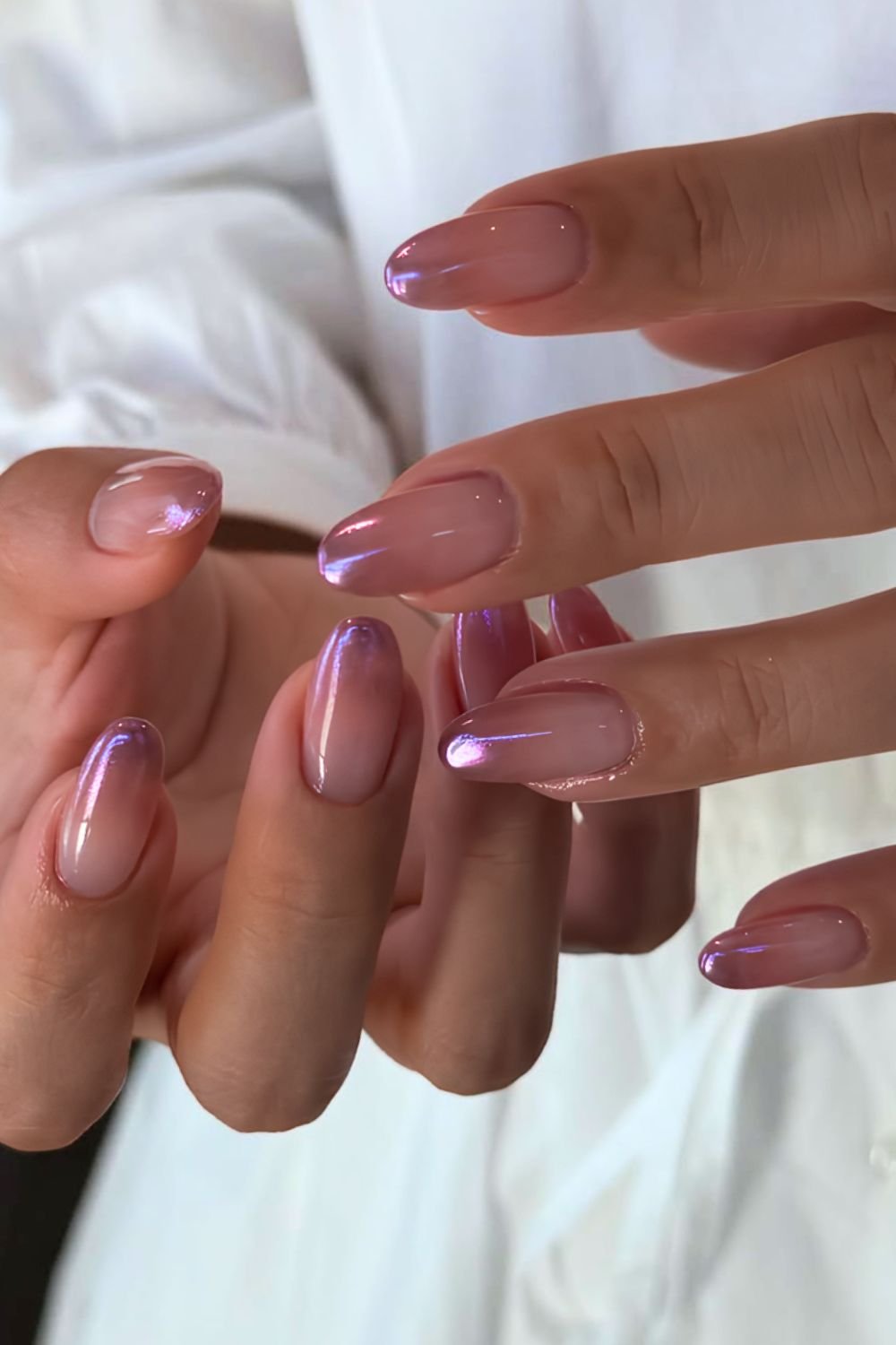 Purple chrome ombre French tip nails