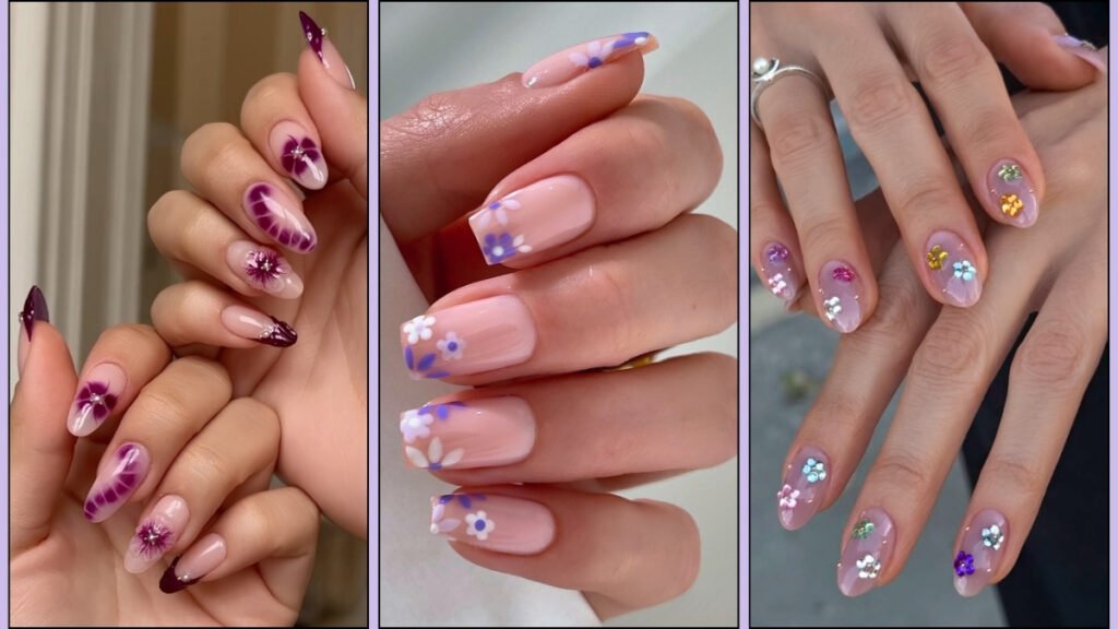 Purple floral nail designs