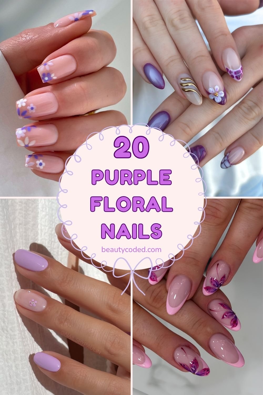 Purple floral nails pinterest