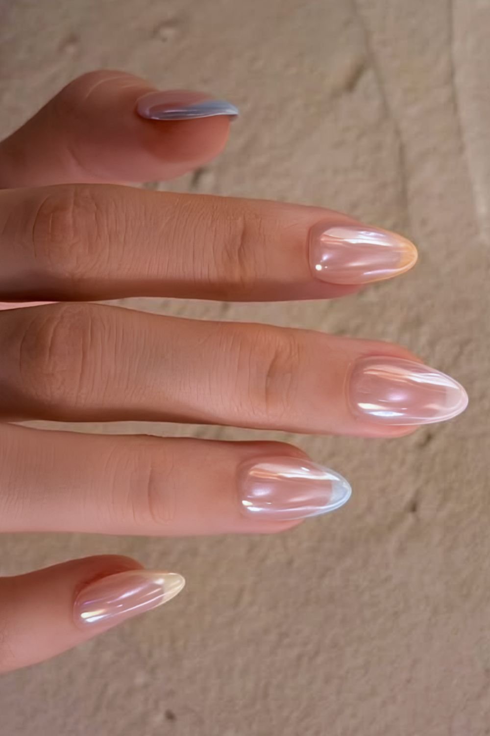Skittle French nails with white glaze top coat