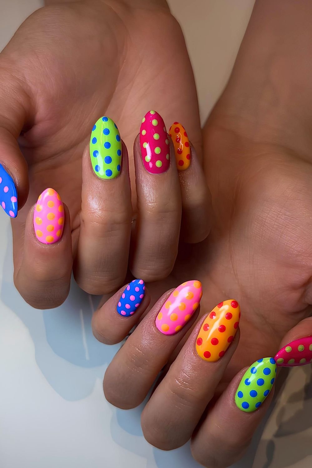 Skittle polka dot nails