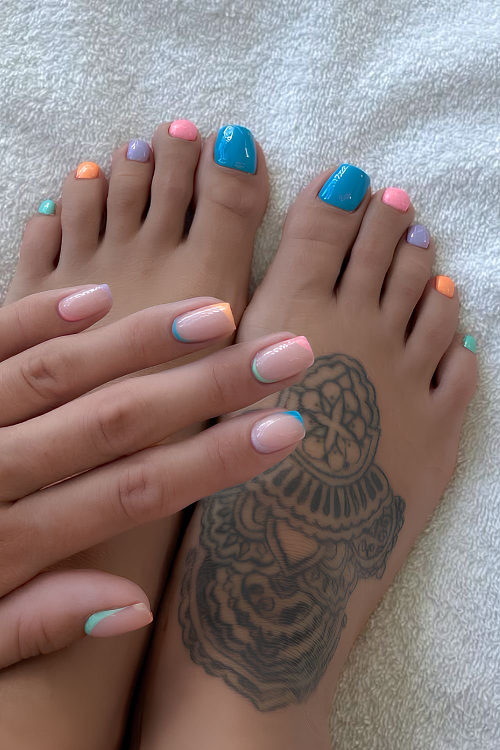 Skittle toenails and upside down French nails