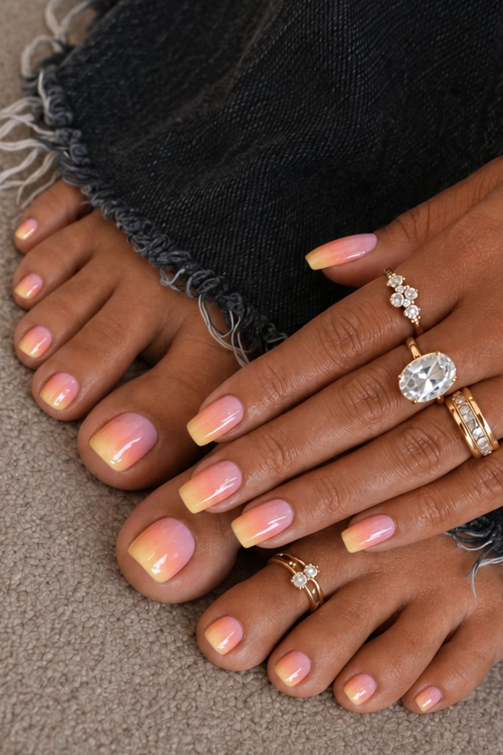 Sunset ombre manicure and pedicure