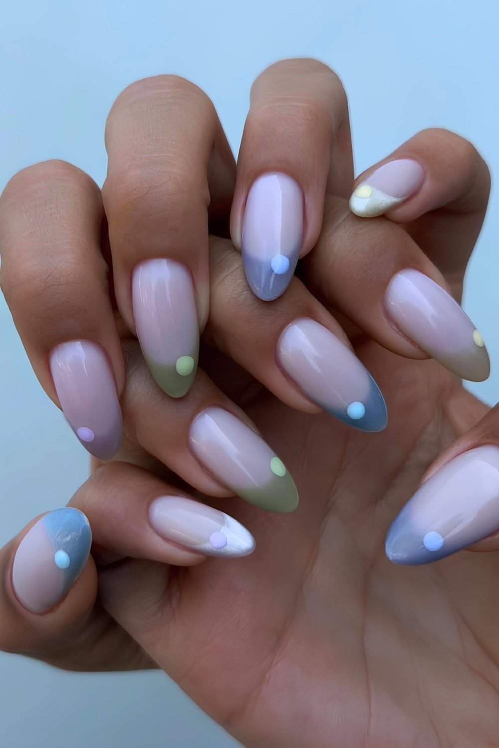 Velvet funky French tip nails in difeerent shades