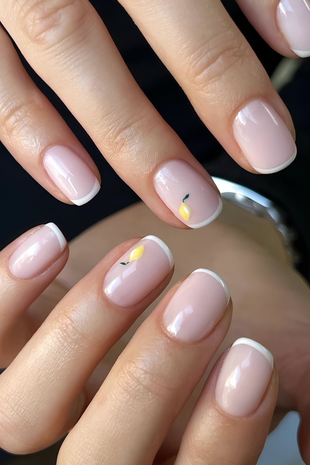 White on white micro French with lemon fruit accents