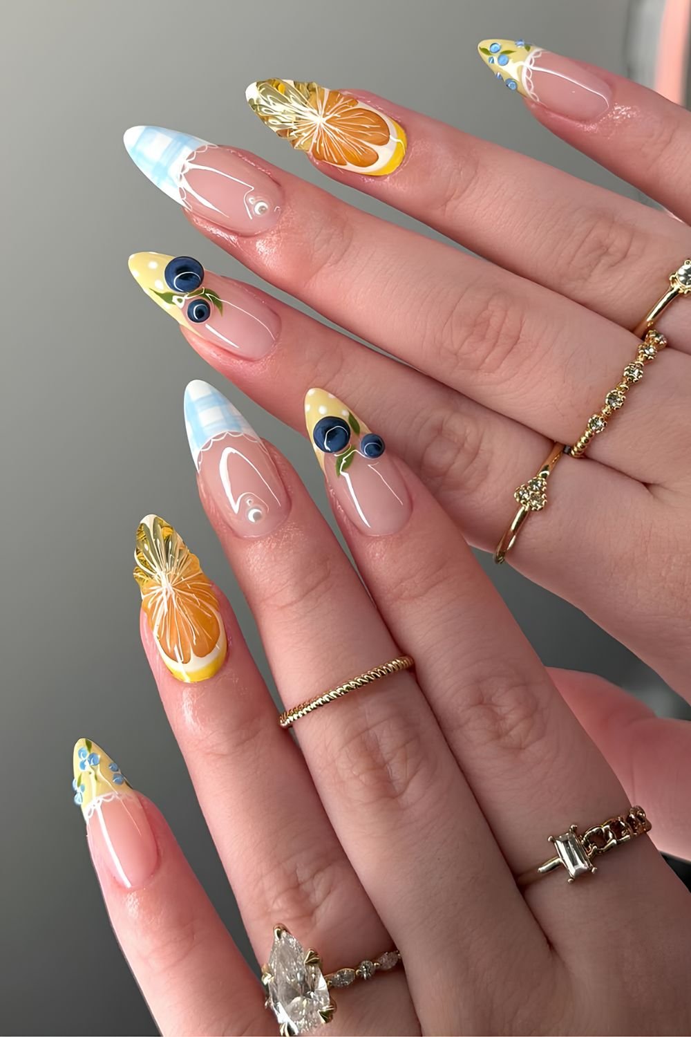 Blueberry lemon picnic nails