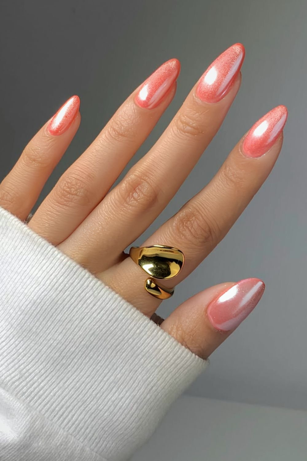 Glazed coral peach nails