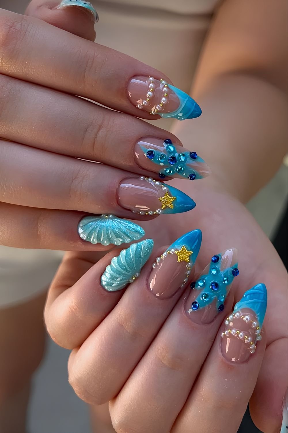Ocean themed blue nails