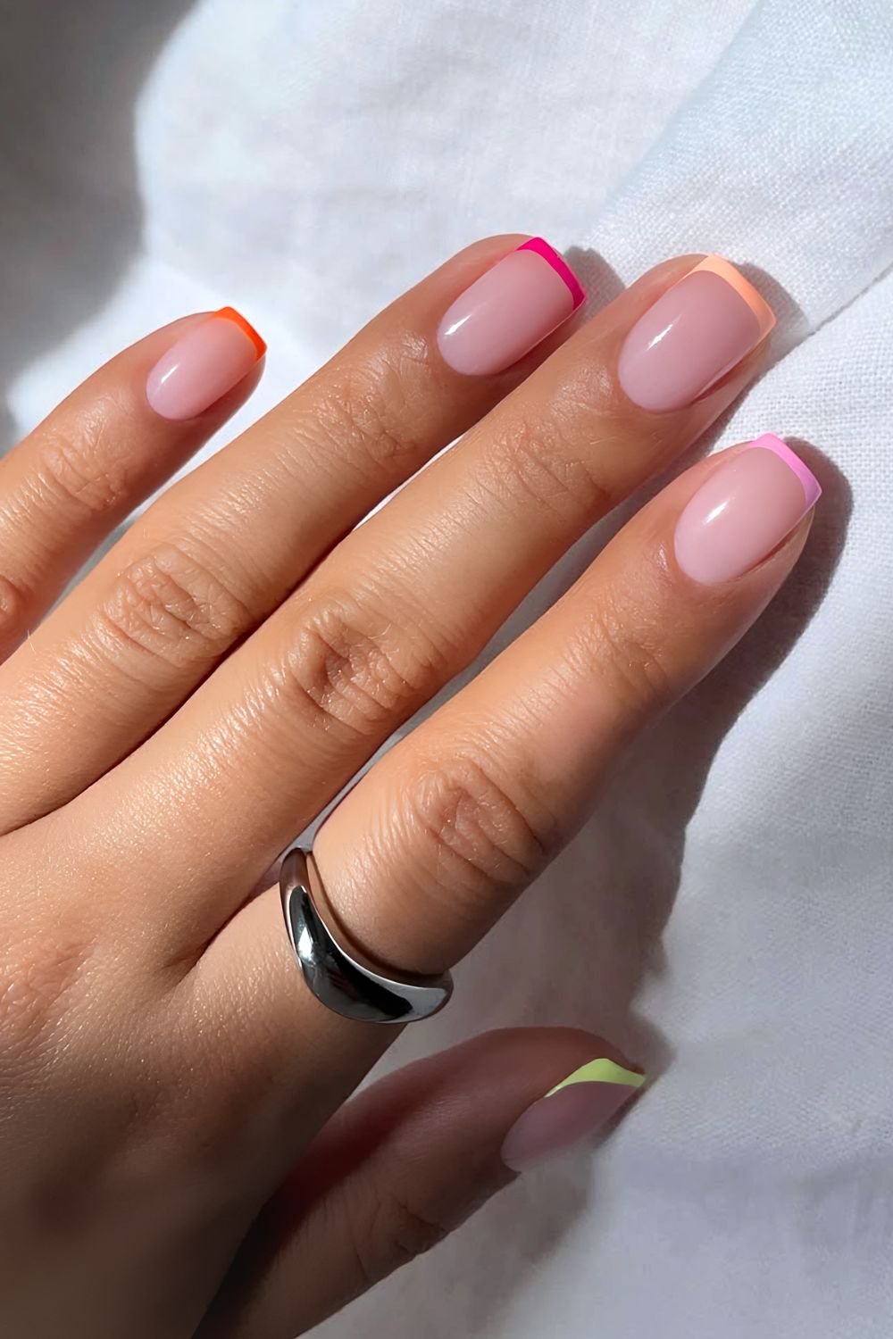 Rainbow micro French tip nails