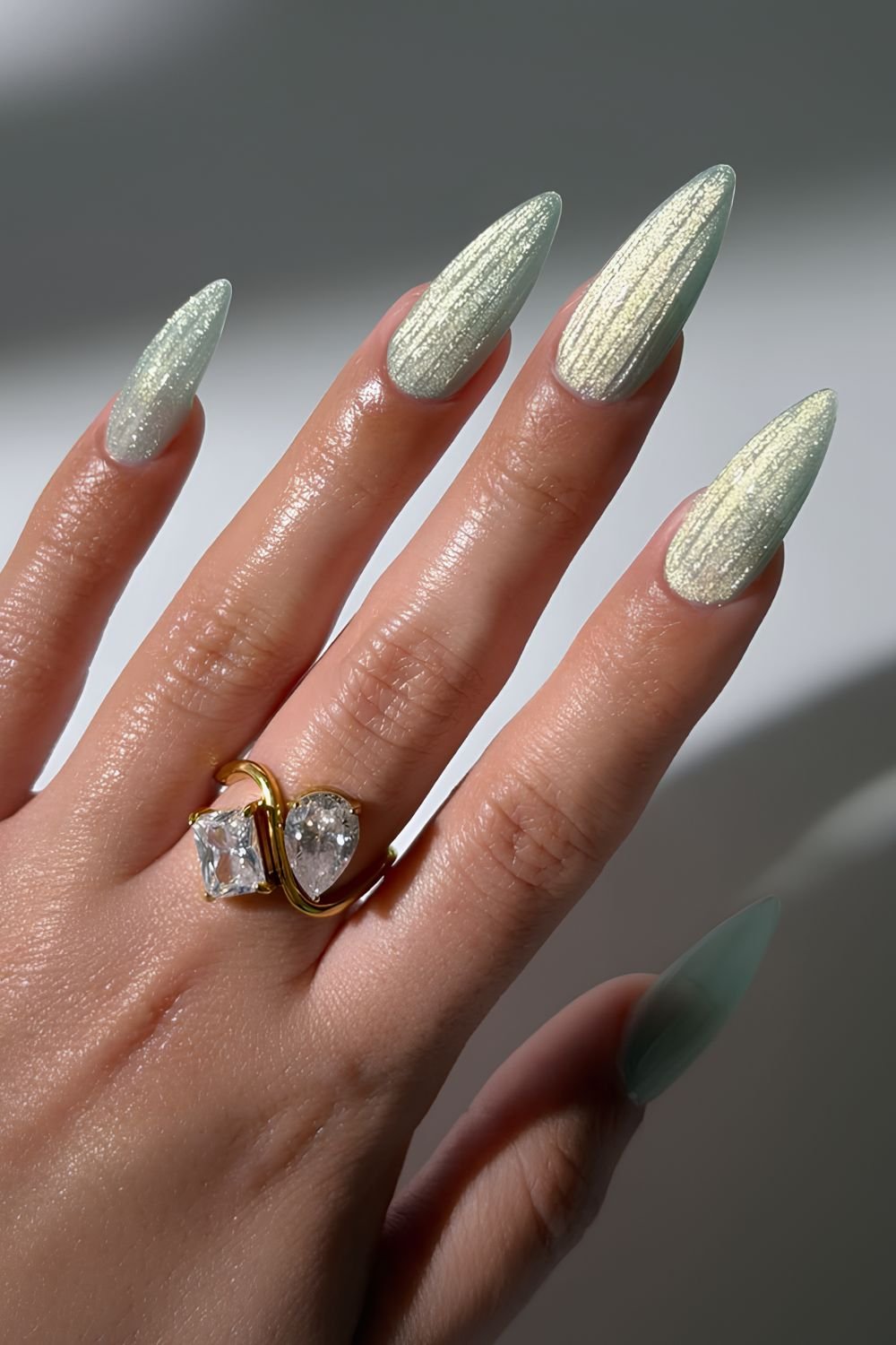 Seafom green ribbed glass nails