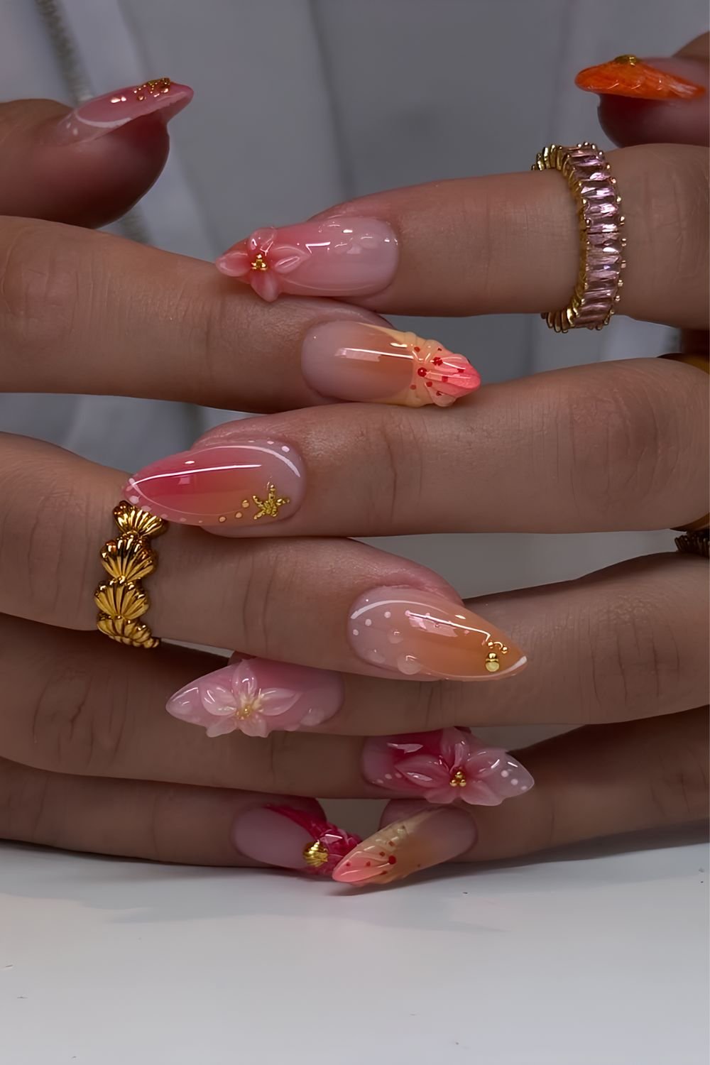 Sunset ombre mix and match nails