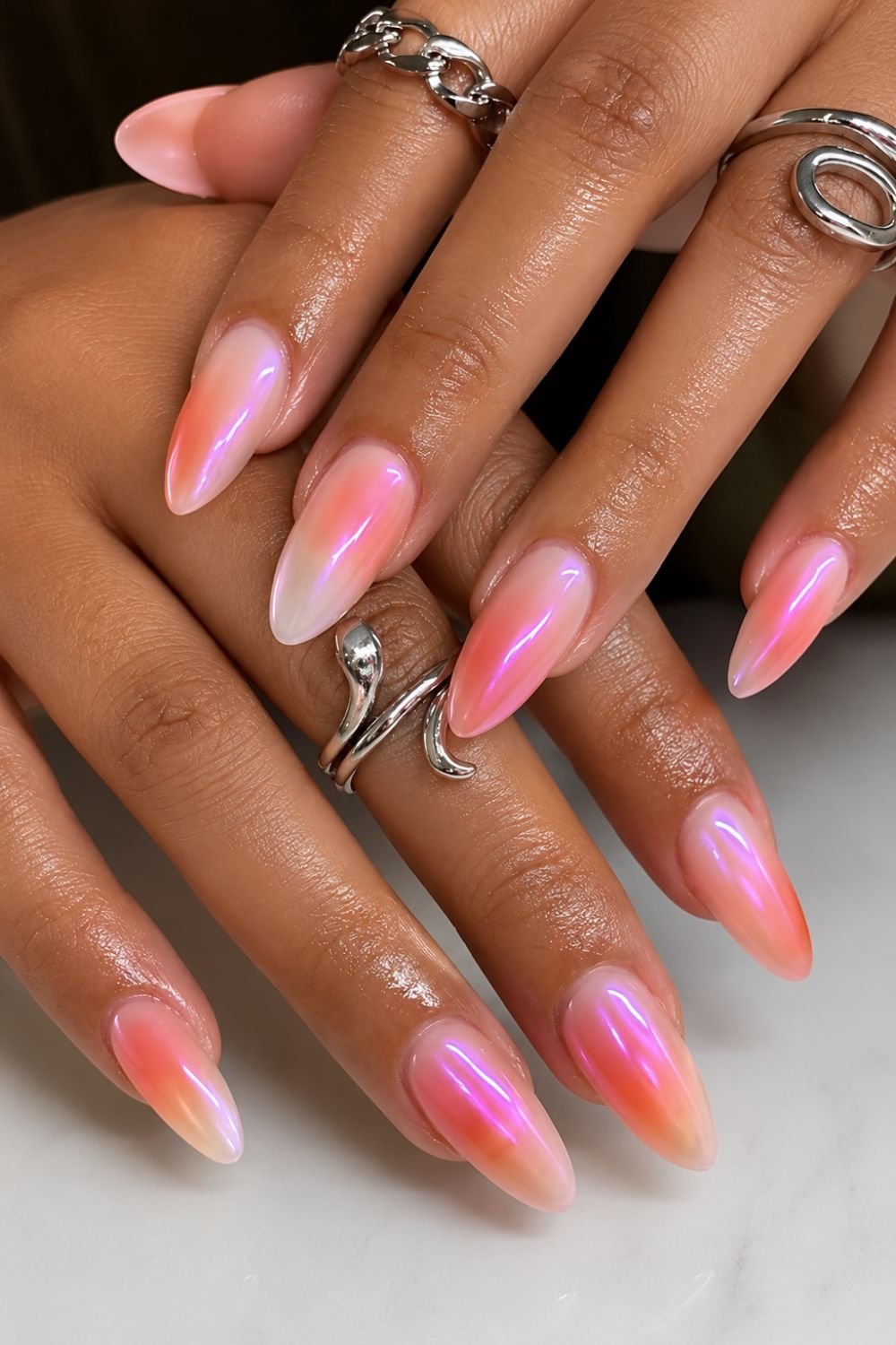 Glazed sunset aura nails