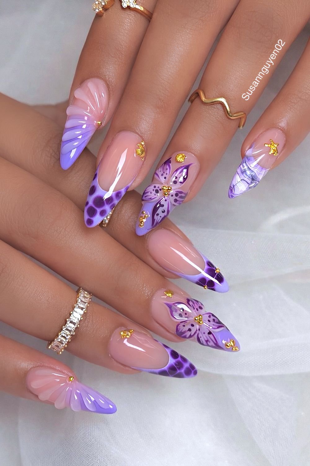 Purple mix and match beach nails