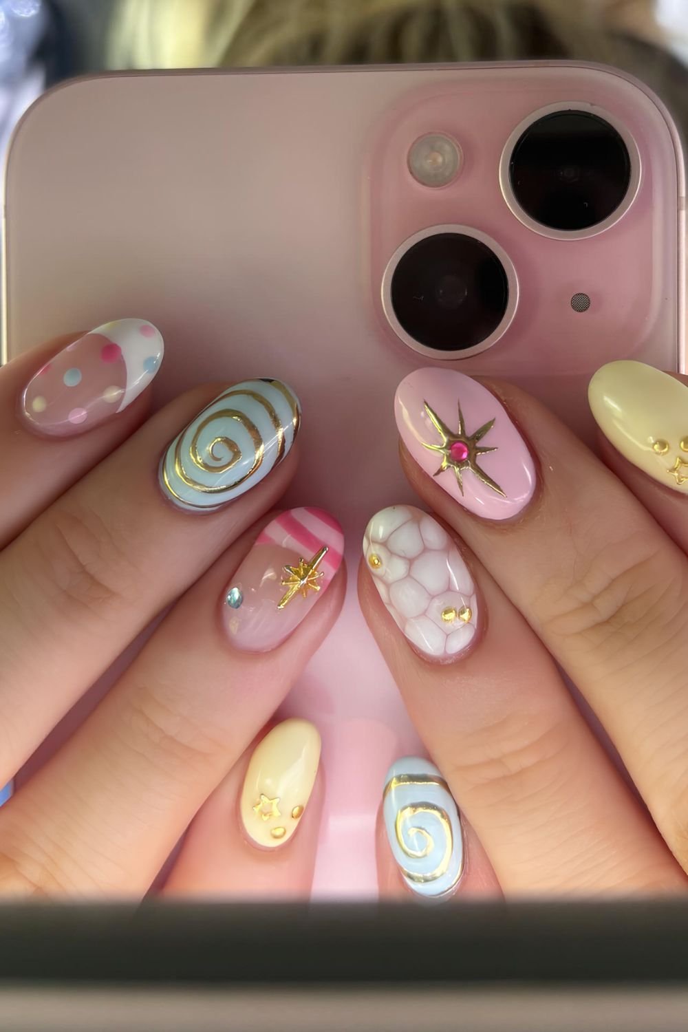 Short colorful mix and match summer nails