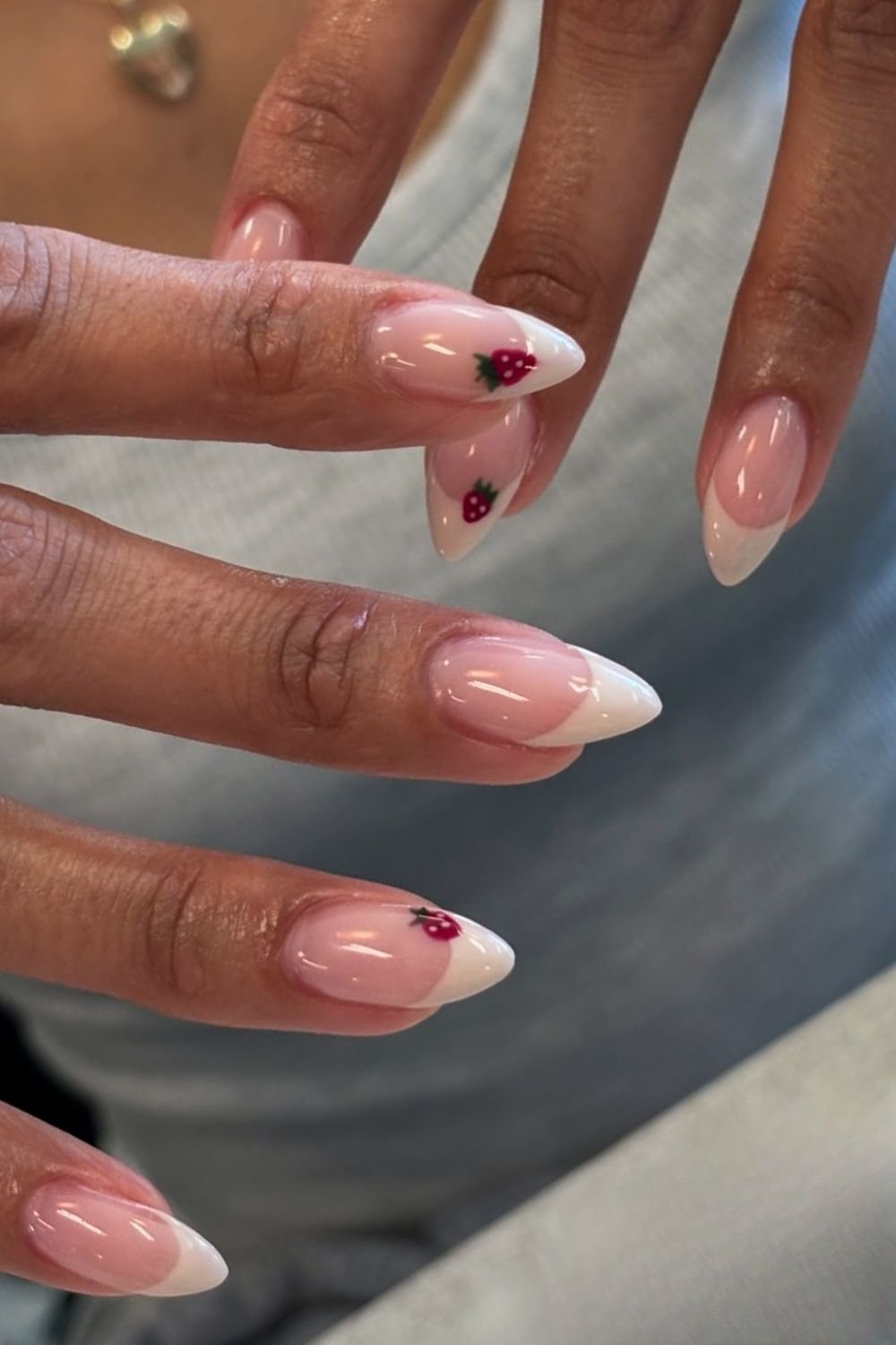 Vanilla cream french tips with strawberry design
