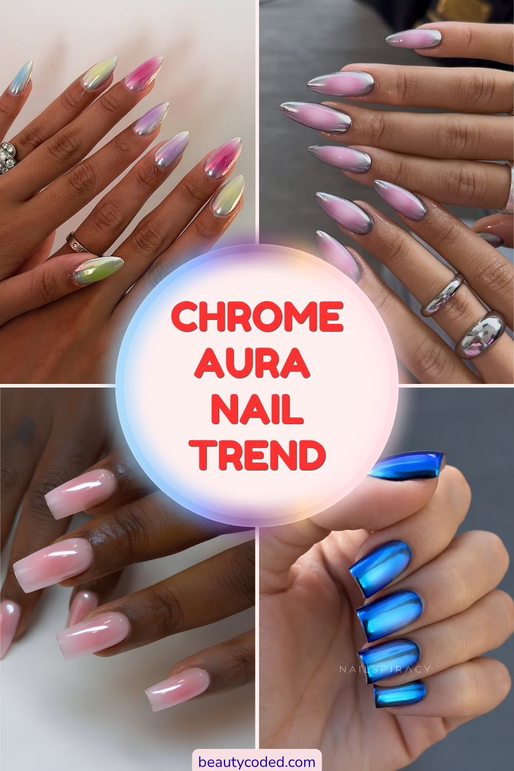 chrome aura nails pinterest
