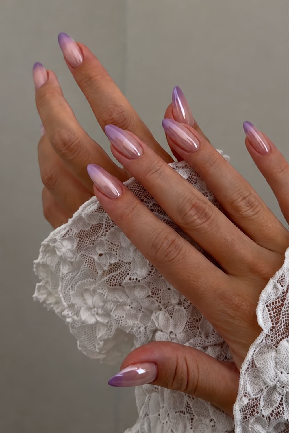 Glazed purple ombre French nails