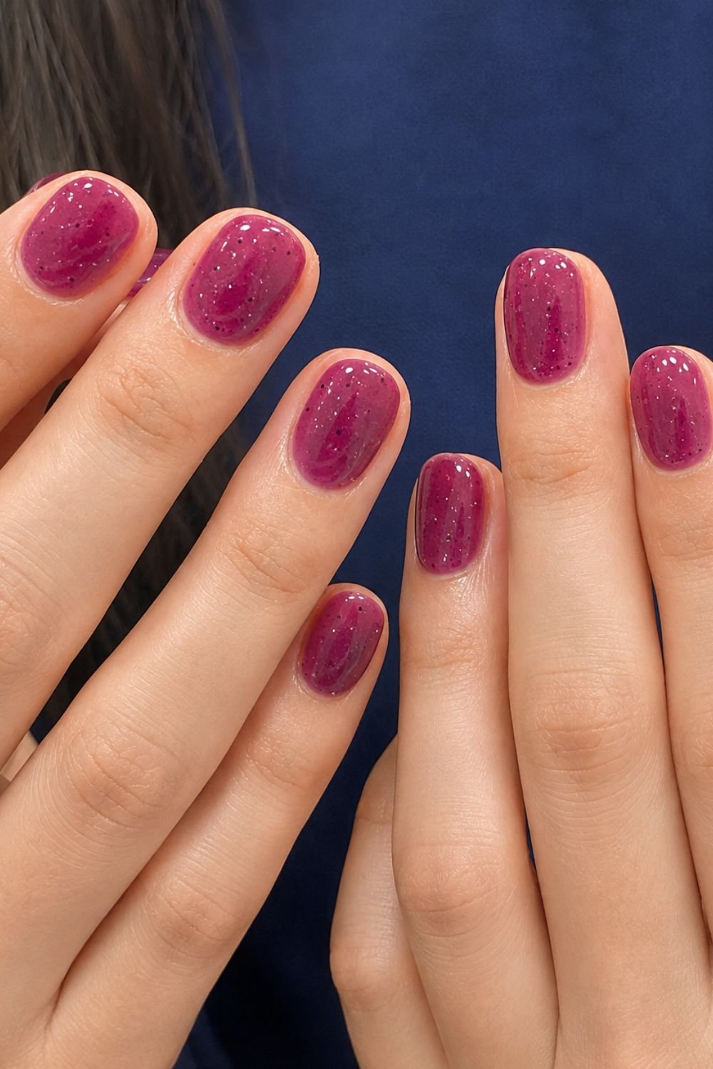 Plum jelly nails with glitter