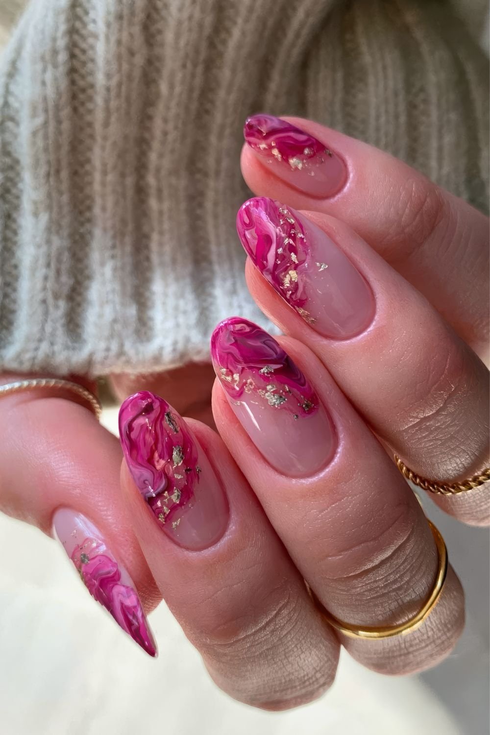 Raspberry pink marble nails