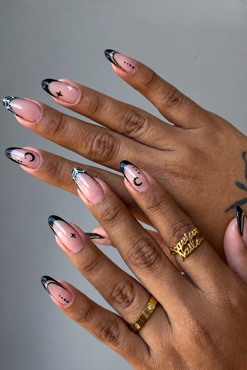 Black and spider web french tip Halloween nails
