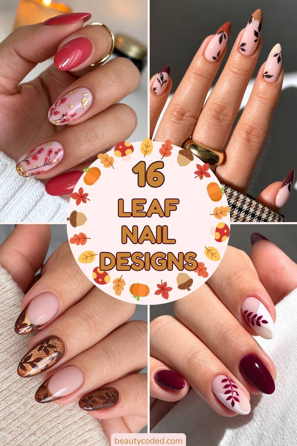 Fall leaf nails pinterest