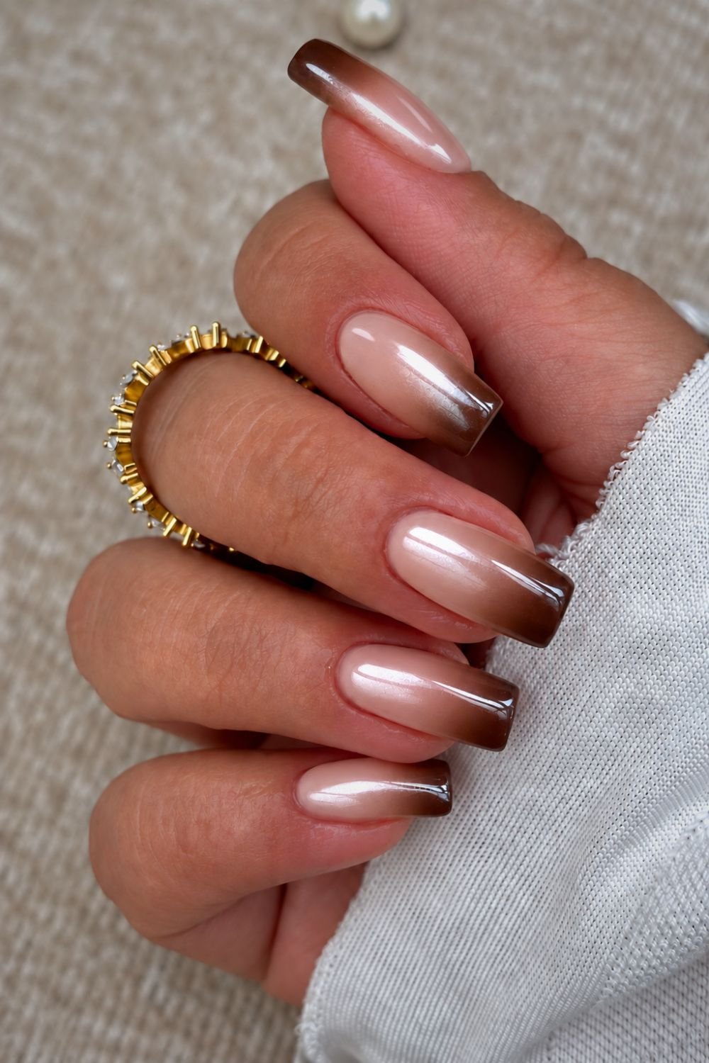 Glazed dark chocolate brown ombre nails