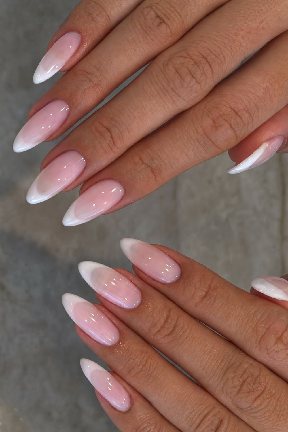 Glossy milky white french tip nails