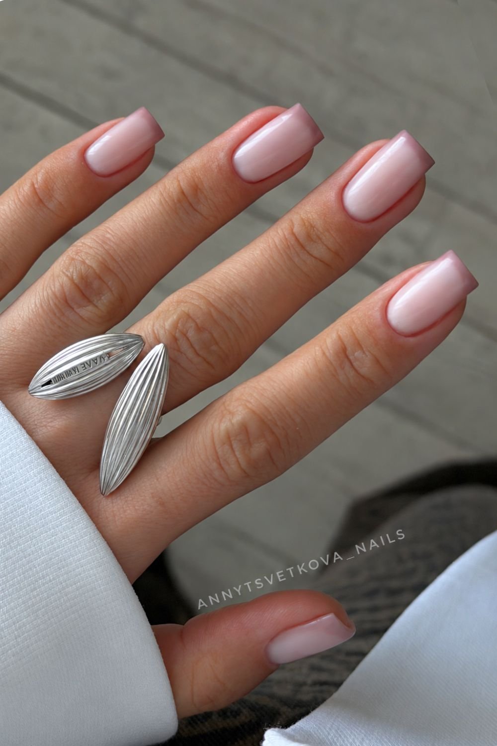 Light brown micro French tip nails